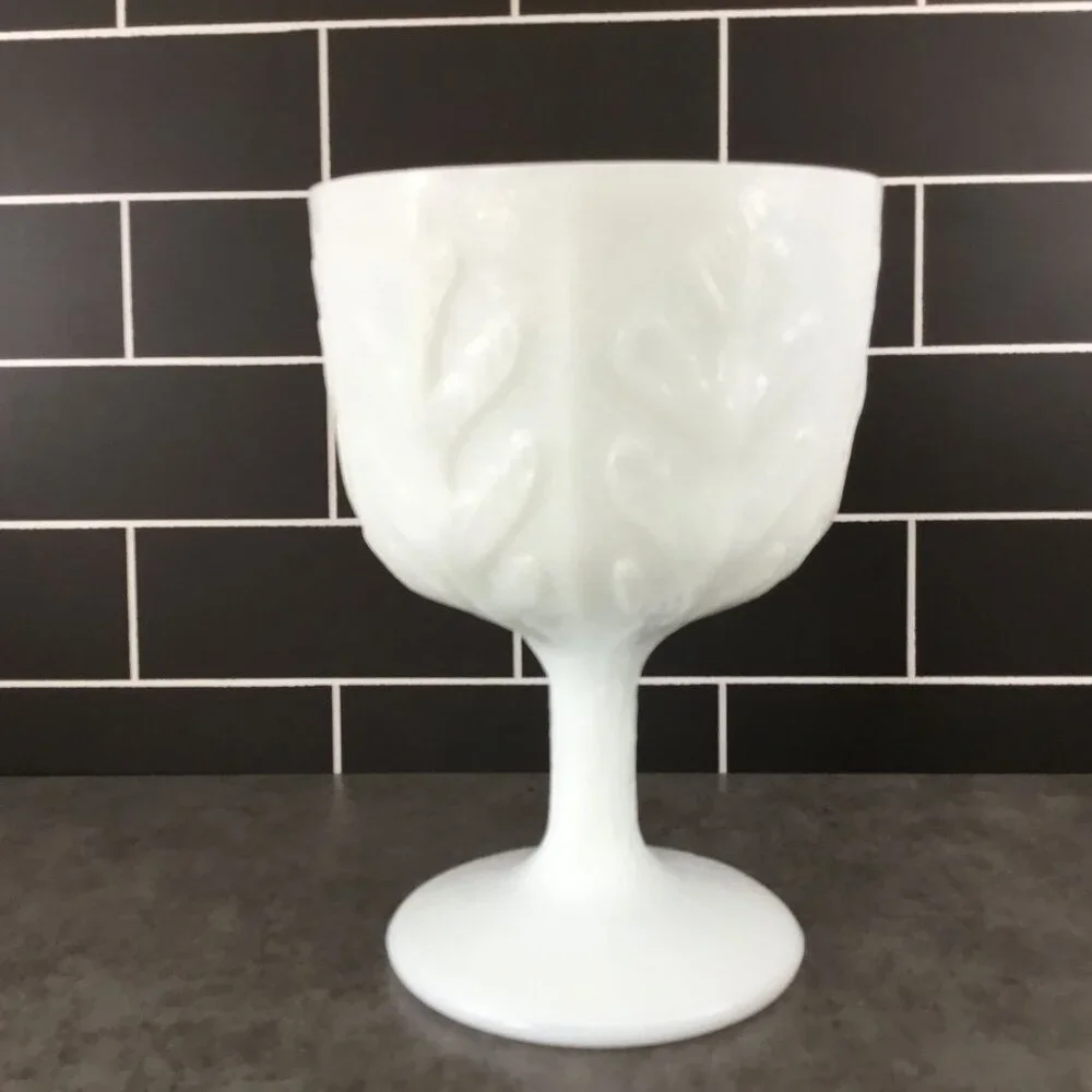 FTD Oak Leaf Milk Glass Pedestal Planter Footed Compote 6 1/4